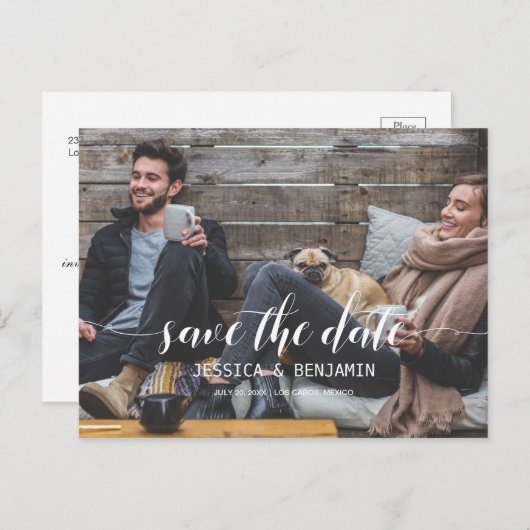 日付はがきを保存する手書きのスクリプト写真 インビテーションポストカード (正面/裏面)