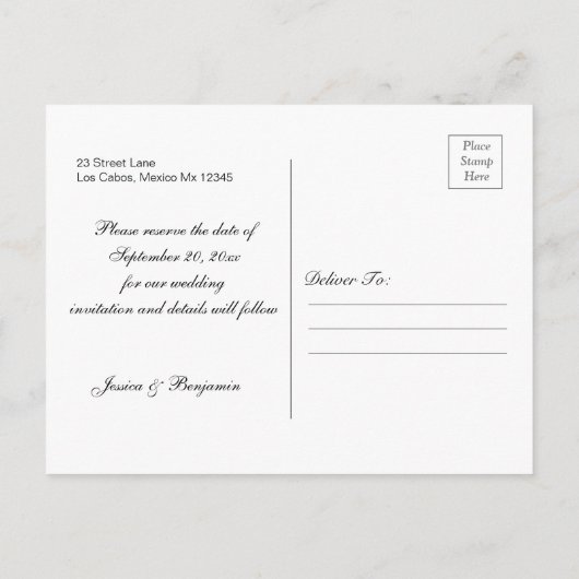 日付はがきを保存する手書きのスクリプト写真 インビテーションポストカード (裏面)