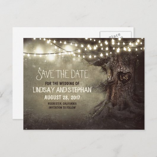 日付はがきを保存する素朴な古い木 案内ポストカード (正面/裏面)