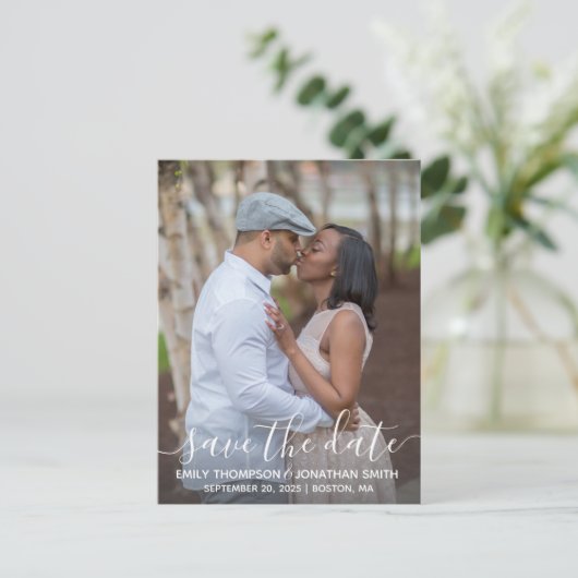 日付はがきを保存する縦型フォトウェディング ポストカード (スタンド正面)