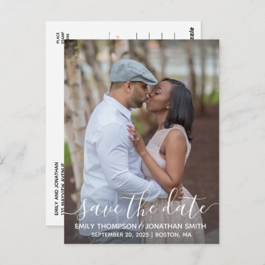 日付はがきを保存する縦型フォトウェディング ポストカード (正面/裏面)