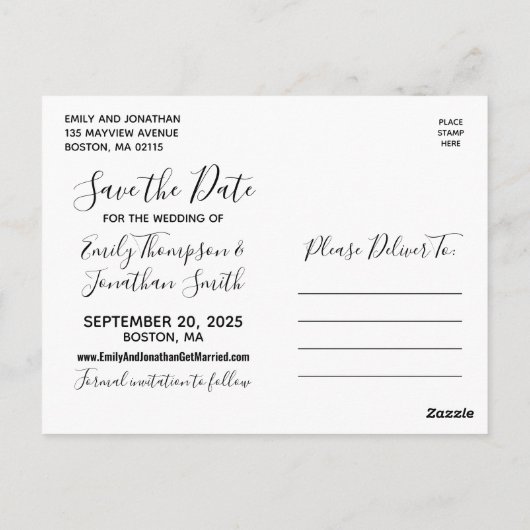 日付はがきを保存する縦型フォトウェディング ポストカード (裏面)