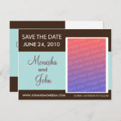 日付はがきを保存する – 茶色と薄い青 案内ポストカード (正面/裏面)