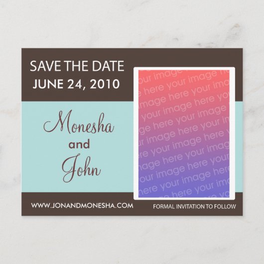 日付はがきを保存する – 茶色と薄い青 案内ポストカード (正面)