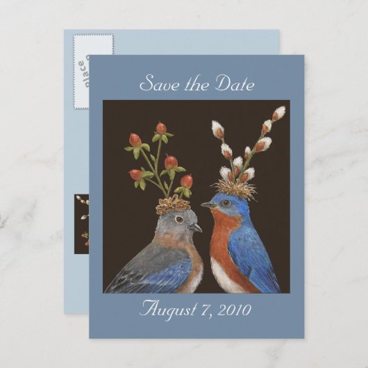 日付はがきをbluebirdカップルで保存する 案内ポストカード (正面/裏面)