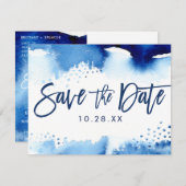 日付はがきネイビークールブルーの水色を保存 セーブザデート (正面/裏面)