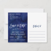 日付はがきネイビー色彩の鮮やかウォーターカラーの保存 セーブザデート (裏面)