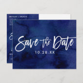 日付はがきネイビー色彩の鮮やかウォーターカラーの保存 セーブザデート (正面/裏面)