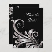 日付はがきブラックシルバーリーフを保存 案内ポストカード (正面/裏面)