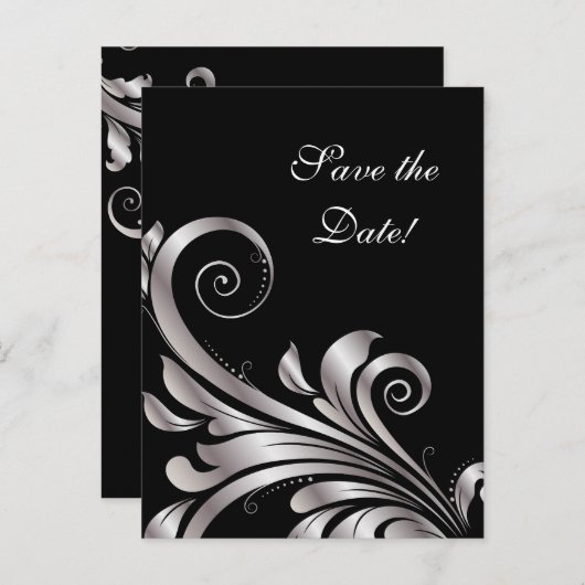 日付はがきブラックシルバーリーフを保存 案内ポストカード (正面/裏面)