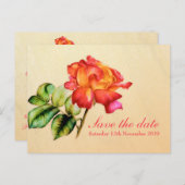 日付はがき茶のバラアートを保存 案内ポストカード (正面/裏面)