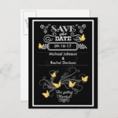 日付はがき金ゴールド蝶ヴィンテージの保存 案内ポストカード (正面/裏面)