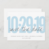 日付はがき、大きな日付、パウダーブルーを保存 案内ポストカード (正面/裏面)