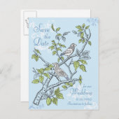日付はがき、愛結婚の鳥を保存 案内ポストカード (正面/裏面)