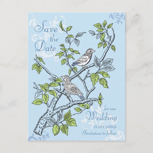 日付はがき、愛結婚の鳥を保存 案内ポストカード (正面)