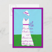 日付はがき、結婚のドレス、紫を保存 案内ポストカード (正面/裏面)