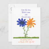 日付はがき、青いオレンジ色の花を保存 案内ポストカード (正面/裏面)