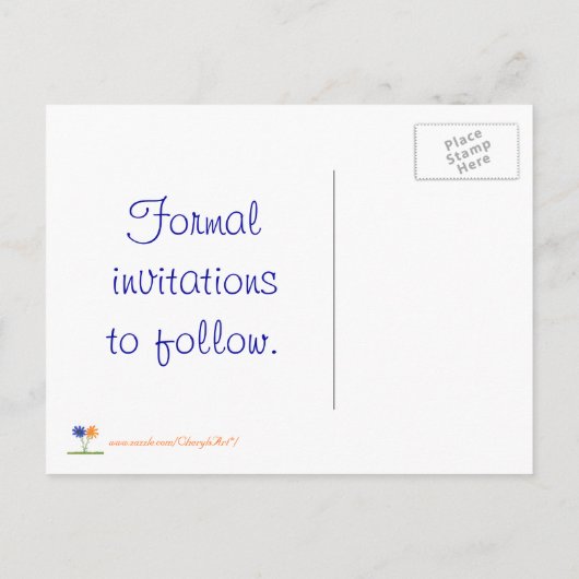 日付はがき、青いオレンジ色の花を保存 案内ポストカード (裏面)