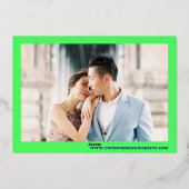 日付はっきりしたティール（緑がかった色）ライムグリーン実在レトロホイル結婚ズ 箔招待状 (裏面)