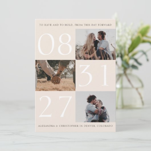 日付はっきりしたトリプル写真日付カードの保存 セーブザデート (スタンド正面)