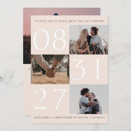 日付はっきりしたトリプル写真日付カードの保存 セーブザデート (正面/裏面)