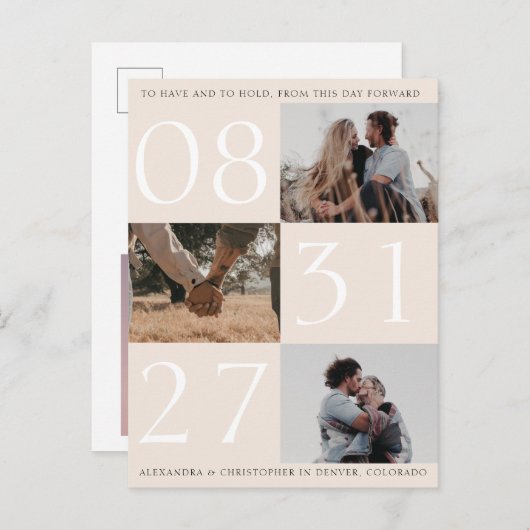 日付はっきりしたトリプル写真日付カードはがきを保存 案内ポストカード (正面/裏面)