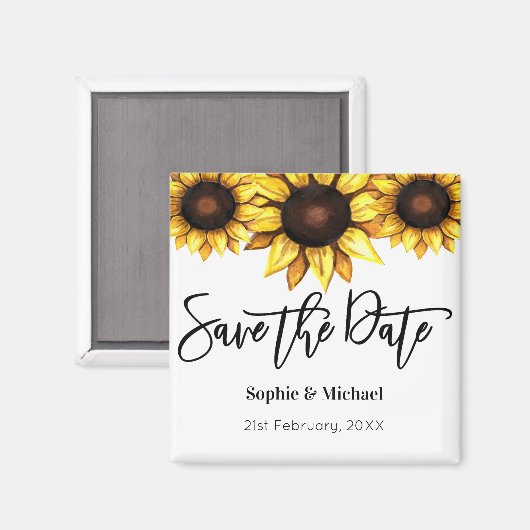 日付ひまわり黄色の白いフローラの保存 マグネット (正面/裏面)