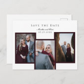 日付をエレガント保存3フォトコラージュ赤シック 案内ポストカード (正面/裏面)