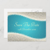 日付をエレガント保存Dazlingキラキラターコイズ 案内ポストカード (正面/裏面)