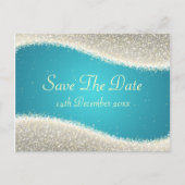 日付をエレガント保存Dazlingキラキラターコイズ 案内ポストカード (正面)