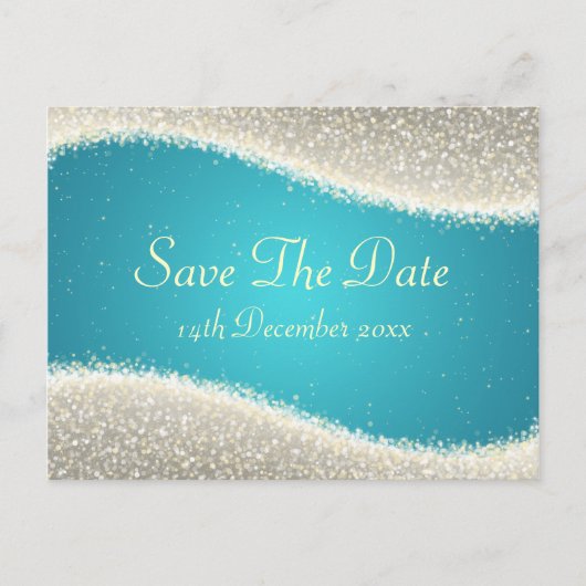 日付をエレガント保存Dazlingキラキラターコイズ 案内ポストカード (正面)