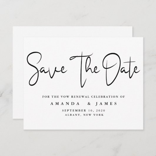 日付をエレガント救うミニマリストの誓いの更新 案内状 (正面/裏面)
