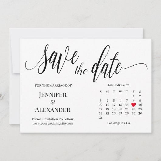 日付をカレンダーカードで保存する 招待状 (正面)