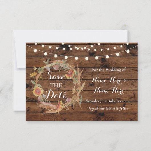 日付をカード恋に落ちます結婚式木救って下さい セーブザデート (正面)