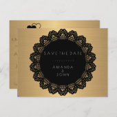 日付をゴールデンミニマリズムの黒に保存 案内ポストカード (正面/裏面)