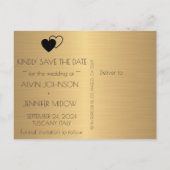 日付をゴールデンミニマリズムの黒に保存 案内ポストカード (裏面)