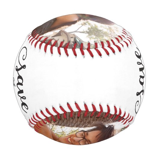 日付をパーソナライズされた保存する野球の写真を追加 野球ボール (裏面)