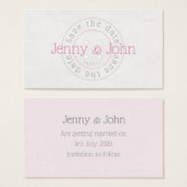 日付をピンクと白のボタンの裁縫カードに保存 (正面&裏面)