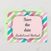 日付をピンクと青の各オプションで保存ストライプする 案内ポストカード (正面/裏面)