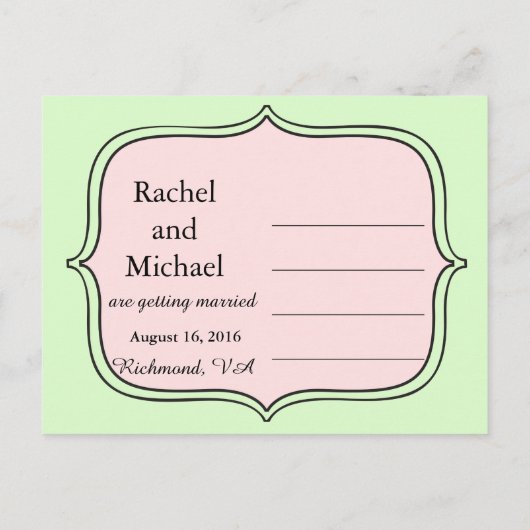 日付をピンクと青の各オプションで保存ストライプする 案内ポストカード (裏面)