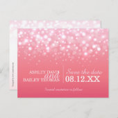 日付をピンクのシャンパンバブル結婚のカードに保存 案内ポストカード (正面/裏面)