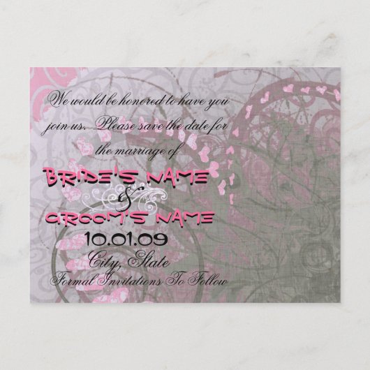 日付をピンクのハートで保存 – - 案内ポストカード (裏面)