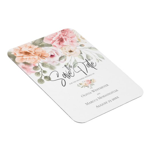 日付をピンクの淡い色のコテージ牡丹に保存 マグネット (右側)