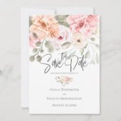 日付をピンクの淡い色のコテージ牡丹に保存 招待状 (正面)