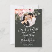 日付をピンクエレガントのフローラの結婚カードに保存 招待状 (正面)