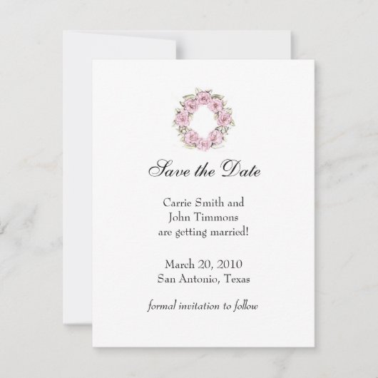 日付をピンク色で保存フローラリース 招待状 (正面)