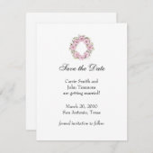 日付をピンク色で保存フローラリース 招待状 (正面/裏面)