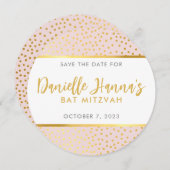 日付をピンク色の淡い色の金ゴールド水玉模様 招待状 (正面/裏面)