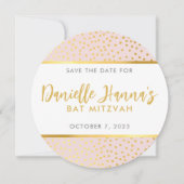 日付をピンク色の淡い色の金ゴールド水玉模様 招待状 (正面)