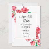 日付をピンク色の白いフローラ結婚のカードに保存 セーブザデート (正面)